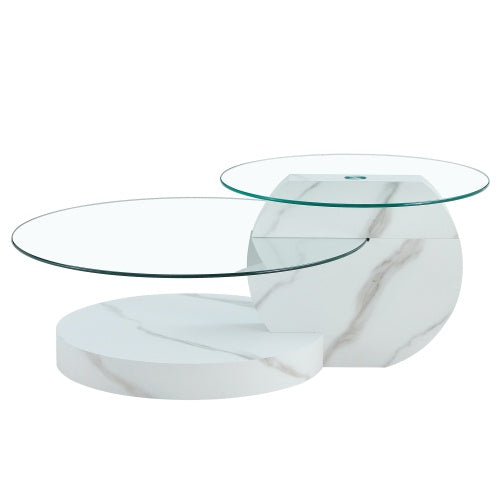 Modern And Practical Double-layer Round Table. Glass Table Top, Wood MDF Table Legs. Suitable For Living Room And Bedroom