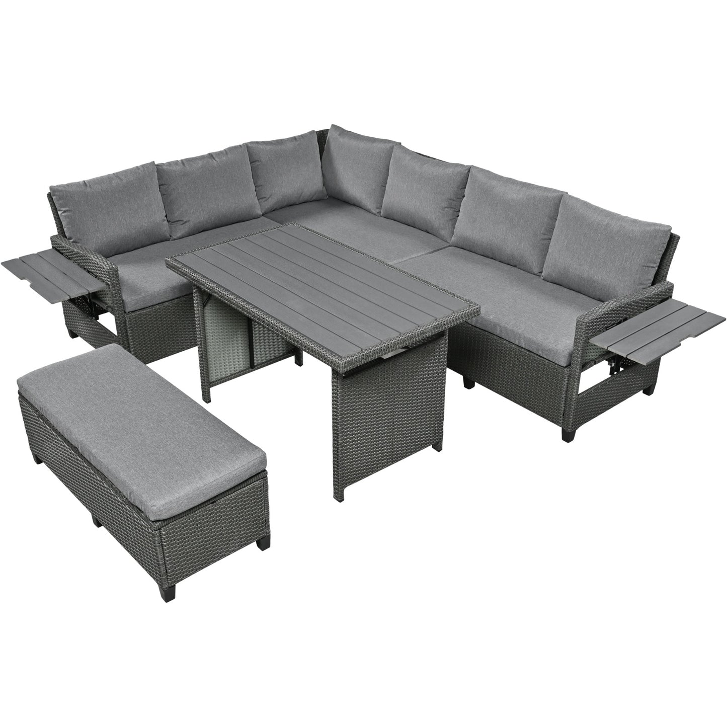 TOMAX 5-Pc Outdoor Patio Rattan Sofa Set, L-Shaped PE Wicker Garden Furniture