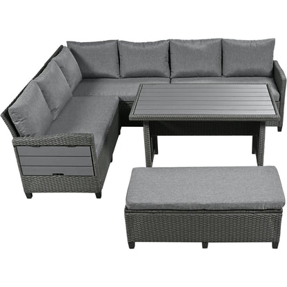 TOMAX 5-Pc Outdoor Patio Rattan Sofa Set, L-Shaped PE Wicker Garden Furniture