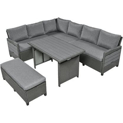 TOMAX 5-Pc Outdoor Patio Rattan Sofa Set, L-Shaped PE Wicker Garden Furniture