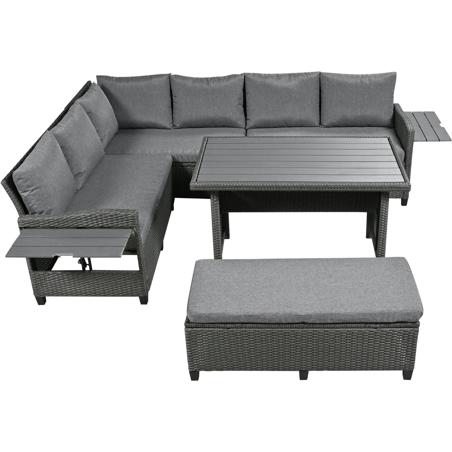 TOMAX 5-Pc Outdoor Patio Rattan Sofa Set, L-Shaped PE Wicker Garden Furniture