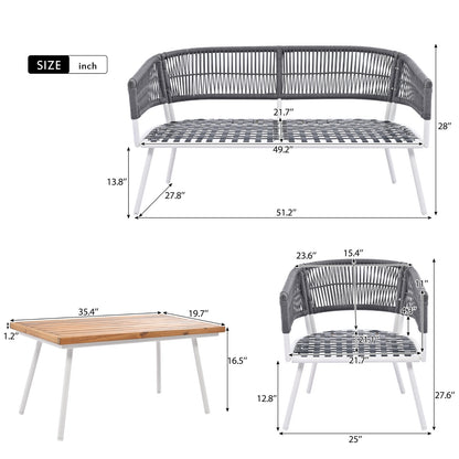 K&K 4-Piece Boho Rope Patio Furniture Set, Outdoor Furniture With Acacia Wood Table, Patio Conversat