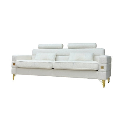 FX-P15-WBsofa Elegant White Imitation Wool Circle Fabric Sofa With Adjustable Headrests - Contemporary 3-Seat Couch With Gold Legs, Perfect For Living Room And Office DecorTEMU Suitable