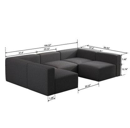 104.3270.86 Modular Sectional Sofa Sleeper Couch, Sectional Sofa With Chaise And Ottoman, Convertible U Shaped Modular Sofa Set. Compressed Sponge, Dark Grey