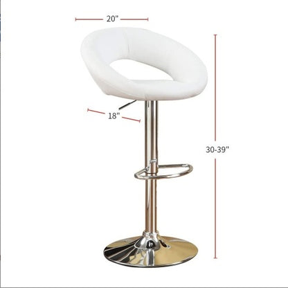 White Faux Leather Stool Adjustable Height Chairs Set Of 2 Chair Swivel Design Chrome Base PVC Dining Furniture