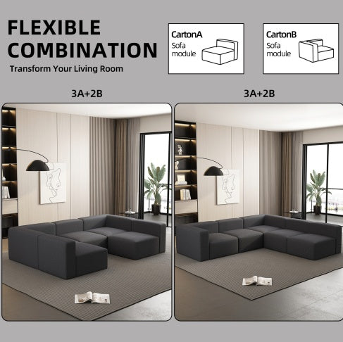 104.3270.86 Modular Sectional Sofa Sleeper Couch, Sectional Sofa With Chaise And Ottoman, Convertible U Shaped Modular Sofa Set. Compressed Sponge, Dark Grey