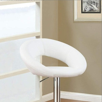 White Faux Leather Stool Adjustable Height Chairs Set Of 2 Chair Swivel Design Chrome Base PVC Dining Furniture