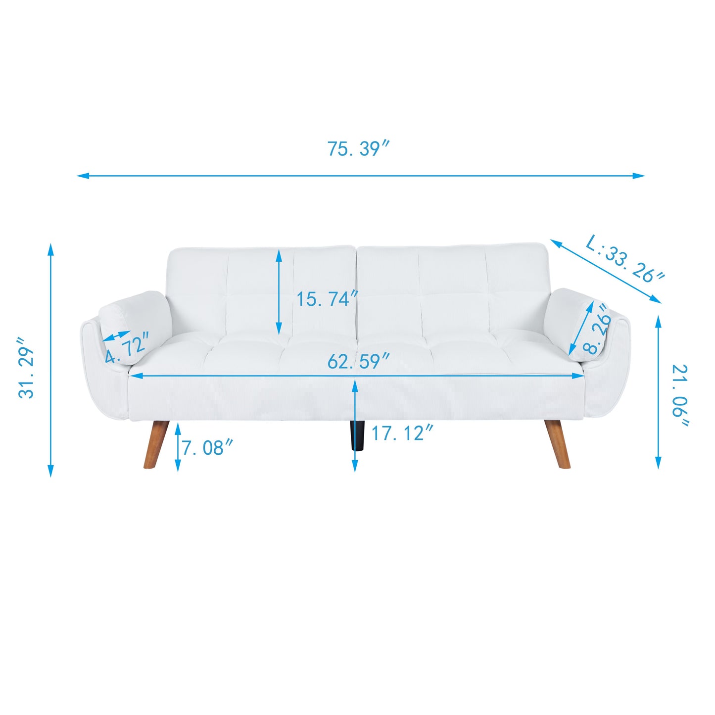 2064 Corduroy Sofa & Sofa Bed-Whitewhite Icon