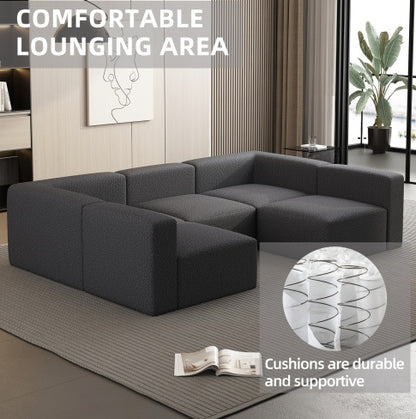 104.3270.86 Modular Sectional Sofa Sleeper Couch, Sectional Sofa With Chaise And Ottoman, Convertible U Shaped Modular Sofa Set. Compressed Sponge, Dark Grey