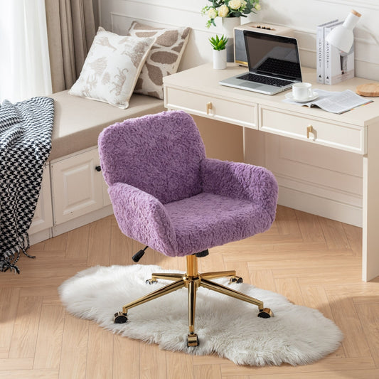 A&A Furniture Office Chair,Artificial Rabbit Hair Home Office Chair With Golden Metal Base,Adjustabl