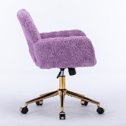 A&A Furniture Office Chair,Artificial Rabbit Hair Home Office Chair With Golden Metal Base,Adjustabl