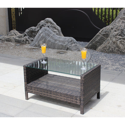 Outdoor Patio Furniture Coffee Table With Clear Tempered Glass