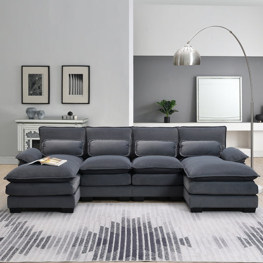 New Modern U-shaped Sectional Sofa, 6-Seat With Waist Pillows 109.8 55.9