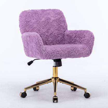 A&A Furniture Office Chair,Artificial Rabbit Hair Home Office Chair With Golden Metal Base,Adjustabl