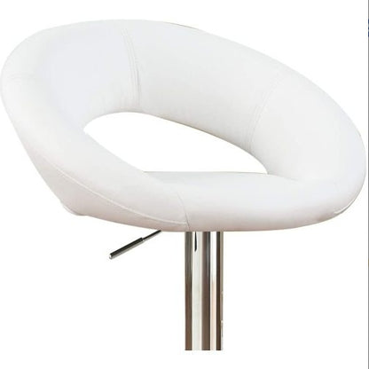 White Faux Leather Stool Adjustable Height Chairs Set Of 2 Chair Swivel Design Chrome Base PVC Dining Furniture