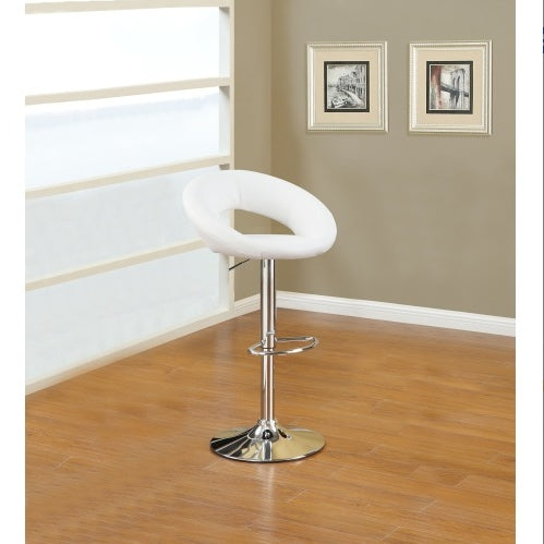 White Faux Leather Stool Adjustable Height Chairs Set Of 2 Chair Swivel Design Chrome Base PVC Dining Furniture