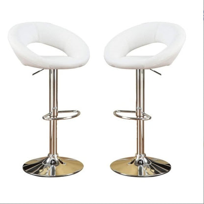 White Faux Leather Stool Adjustable Height Chairs Set Of 2 Chair Swivel Design Chrome Base PVC Dining Furniture