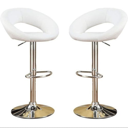 White Faux Leather Stool Adjustable Height Chairs Set Of 2 Chair Swivel Design Chrome Base PVC Dining Furniture