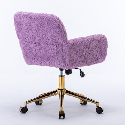 A&A Furniture Office Chair,Artificial Rabbit Hair Home Office Chair With Golden Metal Base,Adjustabl