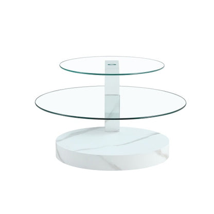 Modern And Practical Double-layer Round Table. Glass Table Top, Wood MDF Table Legs. Suitable For Living Room And Bedroom