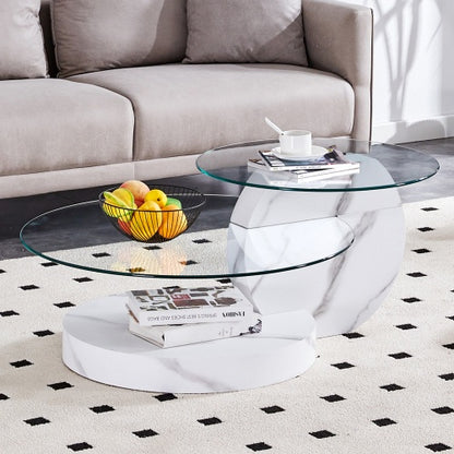 Modern And Practical Double-layer Round Table. Glass Table Top, Wood MDF Table Legs. Suitable For Living Room And Bedroom