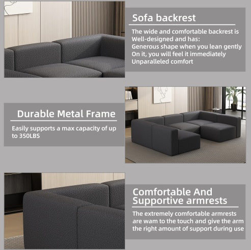 104.3270.86 Modular Sectional Sofa Sleeper Couch, Sectional Sofa With Chaise And Ottoman, Convertible U Shaped Modular Sofa Set. Compressed Sponge, Dark Grey